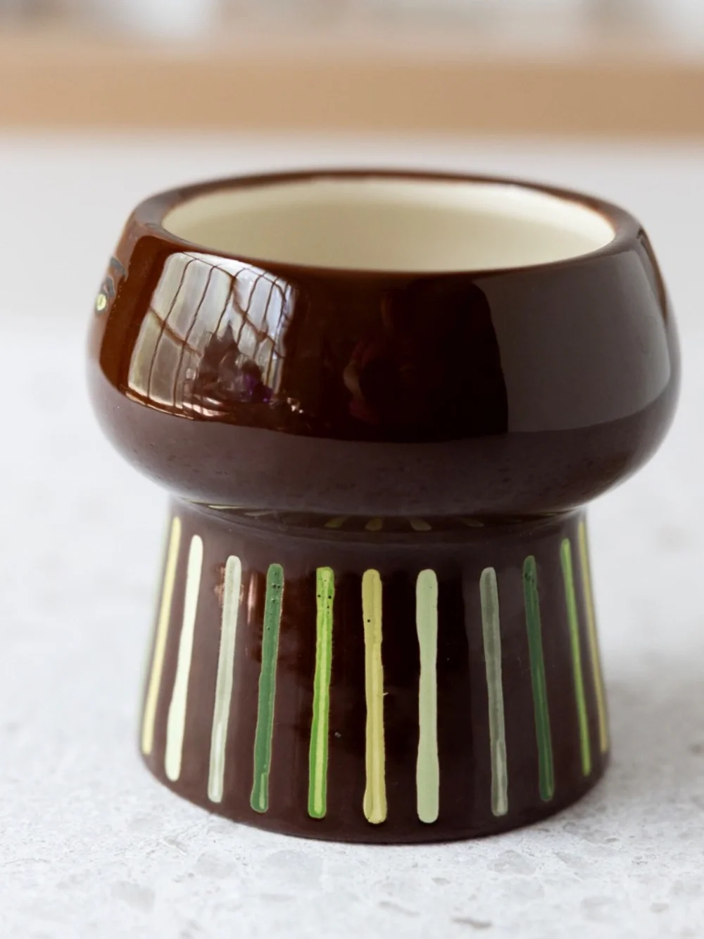 Opal House brown face ceramic planter with green stripes 3.5 inches
